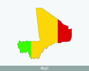 Mali Map Flag. Map of the Republic of Mali with the Malian national flag isolated on white background. Vector Illustration.