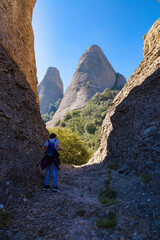 Fototapeta premium View of the peaks of the miranda of Santa Magdalena from the French Pass. Montserrat massif natural park, Catalonia, Spain