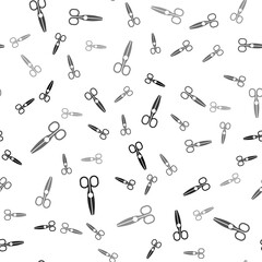 Black Scissors icon isolated seamless pattern on white background. Tailor symbol. Cutting tool sign. Vector