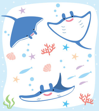 沖縄 マンタ 3ポーズイラストセット Stock Vector Adobe Stock