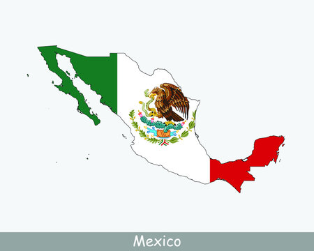 Mexico Map Flag. Map of the United Mexican States with the Mexican national flag isolated on white background. Vector Illustration.