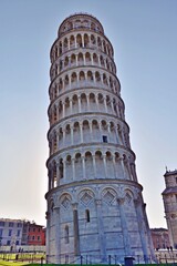 Fototapeta na wymiar view of the Leaning Tower of Pisa on the Piazza del Duomo in the city of Pisa in Tuscany, Italy