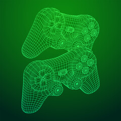 Game controller or gamepad for videogames. Wireframe low poly mesh