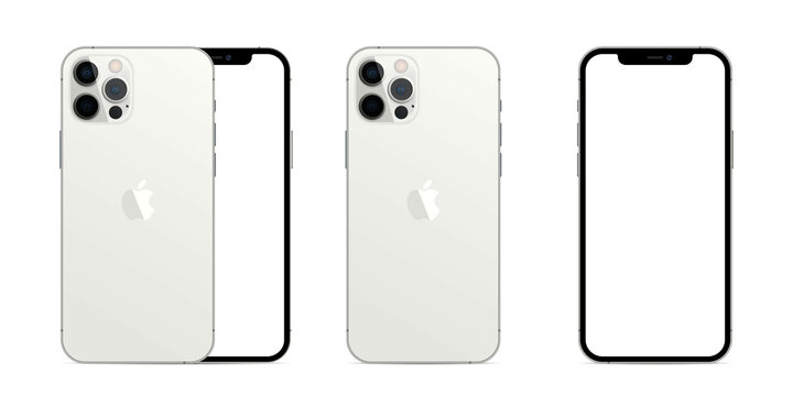 iPhone 12 pro / pro max in three four colors (Graphite, Pacific Blue, Silver, Gold) by Apple Inc. Vector illustratio