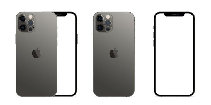 iPhone 12 pro / pro max in three four colors (Graphite, Pacific Blue, Silver, Gold) by Apple Inc. Vector illustratio