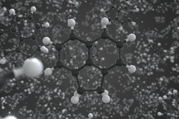 Molecule of acenaphthene, ball-and-stick molecular model. Science related 3d rendering