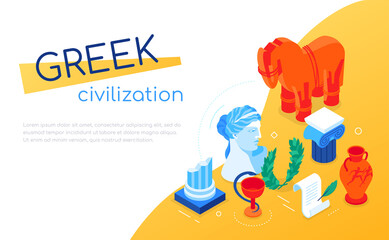 Greek civilization - modern colorful isometric web banner