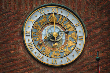 Fototapeta na wymiar Oslo, Norway - 01 AUG 2014: Astronomical Clock of Oslo city hall building