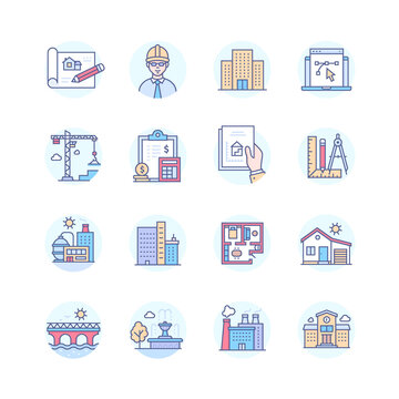 Architecture and construction - line design style icons set