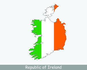 Republic of Ireland Flag Map. Map of the Republic of Ireland with the Irish national flag isolated on a white background. Vector Illustration.