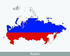 Russia Flag Map. Map of the Russian Federation with the Russian national flag isolated on a white background. Vector Illustration.
