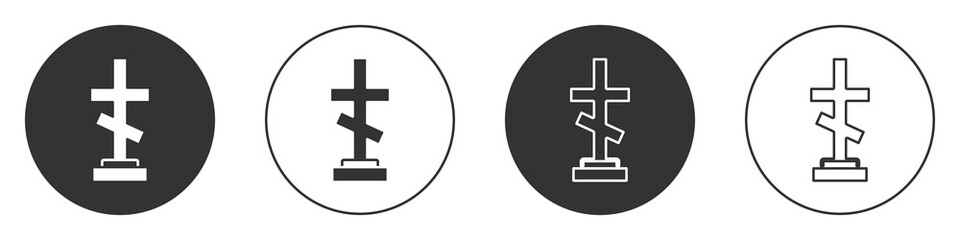 Black Grave with cross icon isolated on white background. Circle button. Vector