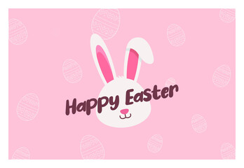 Happy Easter Card With Bunny And Easter Eggs On Delicate Background. Vector Illustration.