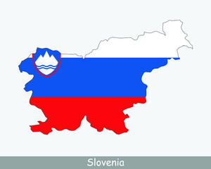Slovenia Flag Map. Map of the Republic of Slovenia with the Slovene national flag isolated on a white background. Vector Illustration.