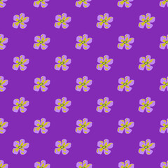 Spring time seamless pattern with hand drawn botany flower buds print on bright purple background.