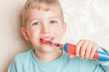 little baby boy with tooth brush,kid boy smiling happiness,dental hygiene and health for children,close up.