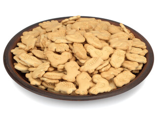 Heap of tasty crispy zoological cookies on a plate
