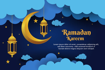 Ramadan background with paper art concept. the holy month. background or banner promo