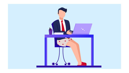 Home office concept, man sits at a table and works at home.