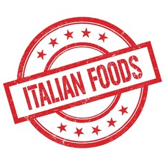 ITALIAN FOODS text written on red vintage round stamp.