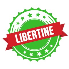LIBERTINE text on red green ribbon stamp.
