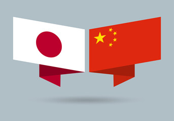 China and Japan flags. Japanese and Chinese national symbols. Vector illustration.