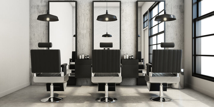 Barber shop Modern and Loft design - 3D render