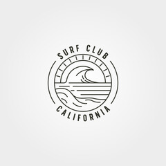line art surf and wave logo vector symbol illustration design, california surf club minimal design