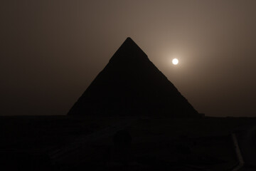 View of the pyramid of Khafre, one of the three ancient Egyptian pyramids of Giza, during a...