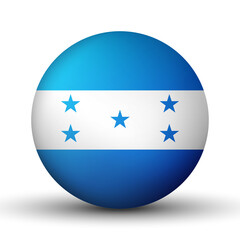 Glass light ball with flag of Honduras. Round sphere, template icon. national symbol. Glossy realistic ball, 3D abstract vector illustration highlighted on a white background. Big bubble