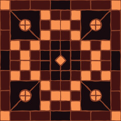 Brown vintage mosaic pattern. Seamless antique ceramic tile