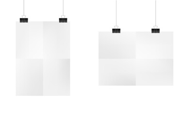White poster hanging. Mock up empty paper blank