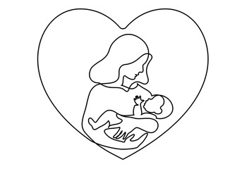 Happy Mother day card. Continuous one line drawing.