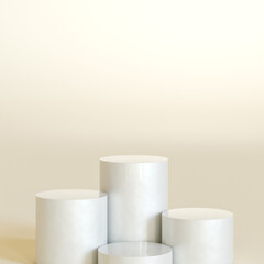 white cylindrical podium on a yellow background.