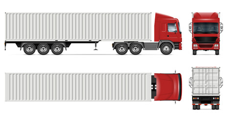 Container truck vector mockup on white for vehicle branding, corporate identity. View from side, front, back and top. All elements in the groups on separate layers for easy editing and recolor © Yuri Schmidt