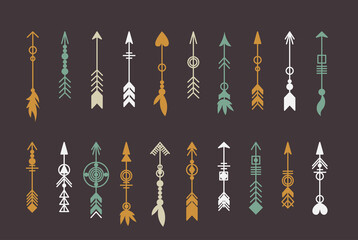 Fototapeta premium Tribal arrow set. Ethnic vector design collection. Boho elements for tattoo, stickers, t-shirt, bag, clothes.