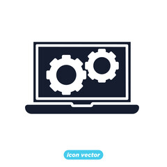 laptop with gear setting icon. operations management setting symbol template for graphic and web design collection logo vector illustration