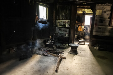 A kitchen inside a village house in Nagaland