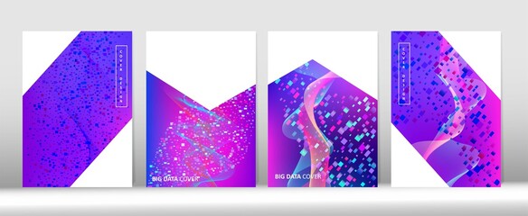 Modern Covers Set. Abstract Equalizer Music Wallpaper Pink Blue Purple Digital Vector