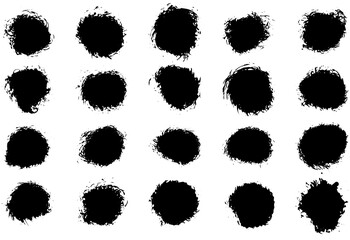 set of vector circle brush strokes texture filled black ink on a white background	
