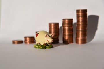 geldstapel und ein glücksschwein