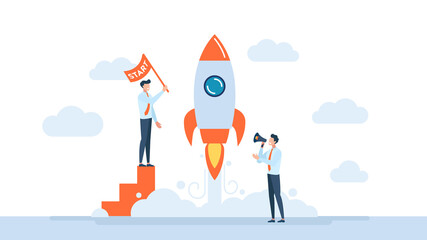 Start up launch, Start up venture, entrepreneurship concept. Vector isolated concept creative illustration. Startup new business project. Development process. Innovation product, creative idea.