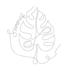 One line drawing of summer monstera