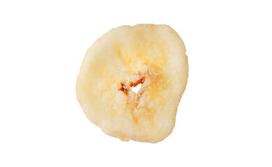Heap of sweet banana slices on white background. Dried fruit as healthy snack