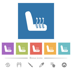 Car seat heating flat white icons in square backgrounds