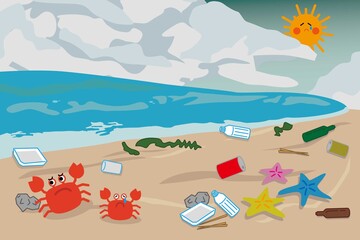 messy garbage sea in the summer