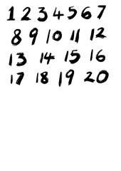 Set of numbers on white, hand writing, hand drawn, figures
