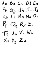 Hand drawn alphabet font on white, hand writing, hand written, natural, ABC