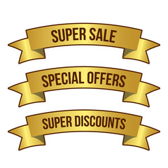 Super Sale label, Super Discounts label, Special Offers tags, Super Sale and Special offer Banners, gold ribbon Vector illustration
