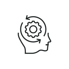 Human head with gear and circular arrow. Adaptation, processing idea icon concept isolated on white background. Vector illustration